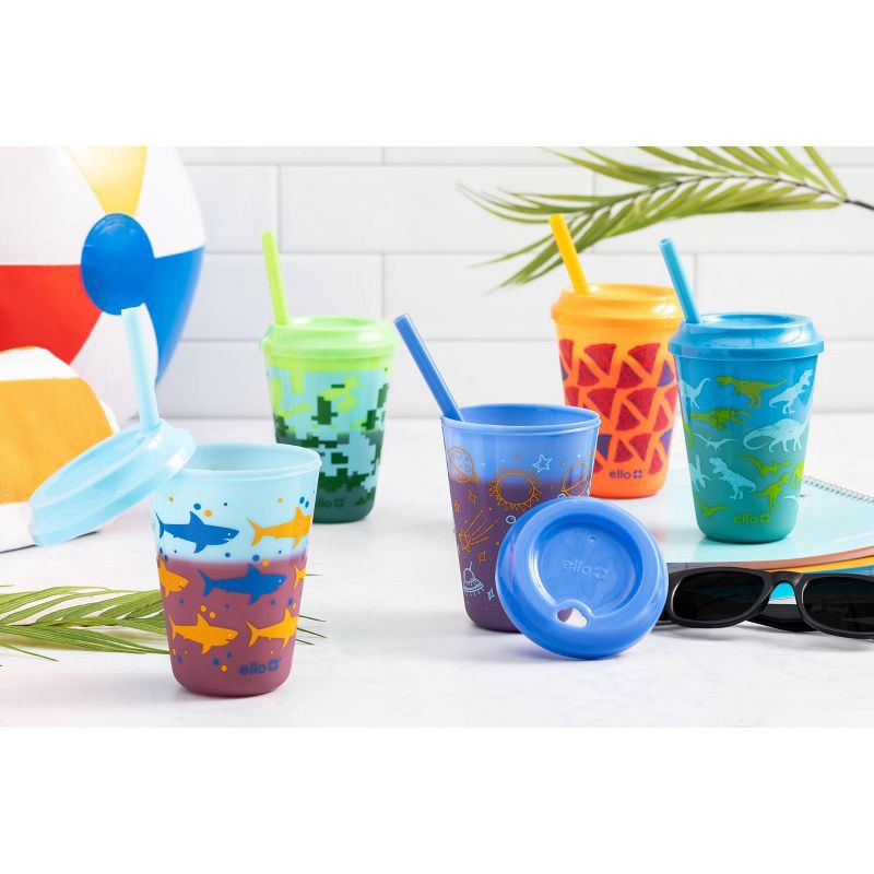 slide 4 of 7, Ello 12oz 4pk Plastic Chameleon Color Changing Cups with Twist on Lids Blue: Kids Cups with Lids, Portable Drinkware, 4 ct; 12 oz