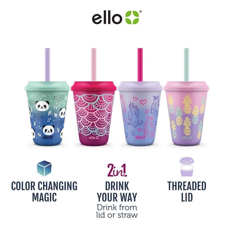 slide 5 of 7, Ello 12oz 4pk Plastic Chameleon Color Changing Cups with Twist on Lids Blue: Kids Cups with Lids, Portable Drinkware, 4 ct; 12 oz