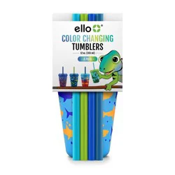 Ello 12oz 4pk Plastic Chameleon Color Changing Cups with Twist on Lids Blue: Kids Cups with Lids, Portable Drinkware