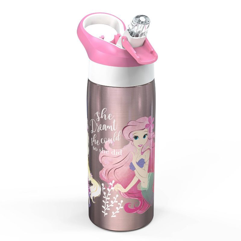 slide 4 of 7, 19oz Stainless Steel Double Wall Water Bottle - Zak Designs: Kids Disney Princess, Pink, Dishwasher-Safe, Cold Beverages, 19 oz