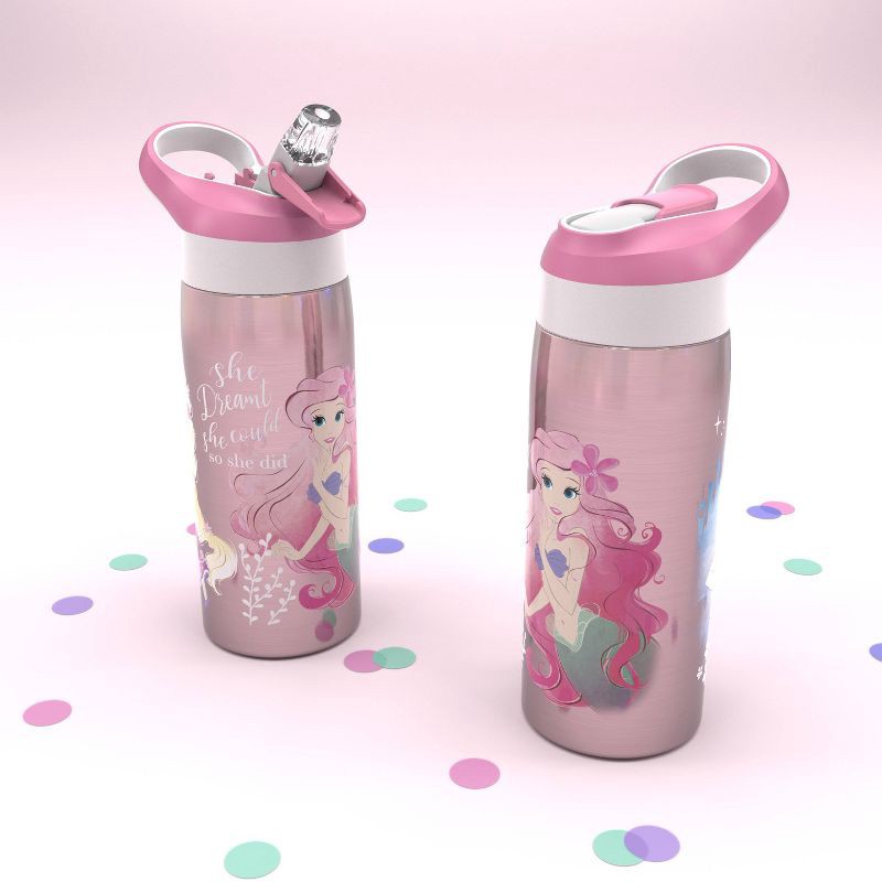 slide 7 of 7, 19oz Stainless Steel Double Wall Water Bottle - Zak Designs: Kids Disney Princess, Pink, Dishwasher-Safe, Cold Beverages, 19 oz