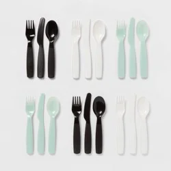 18pc Plastic Cool Colors Kids' Silverware Set - Pillowfort™