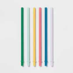 8" 6pk Plastic Assorted Colors Kids' Straws - Pillowfort