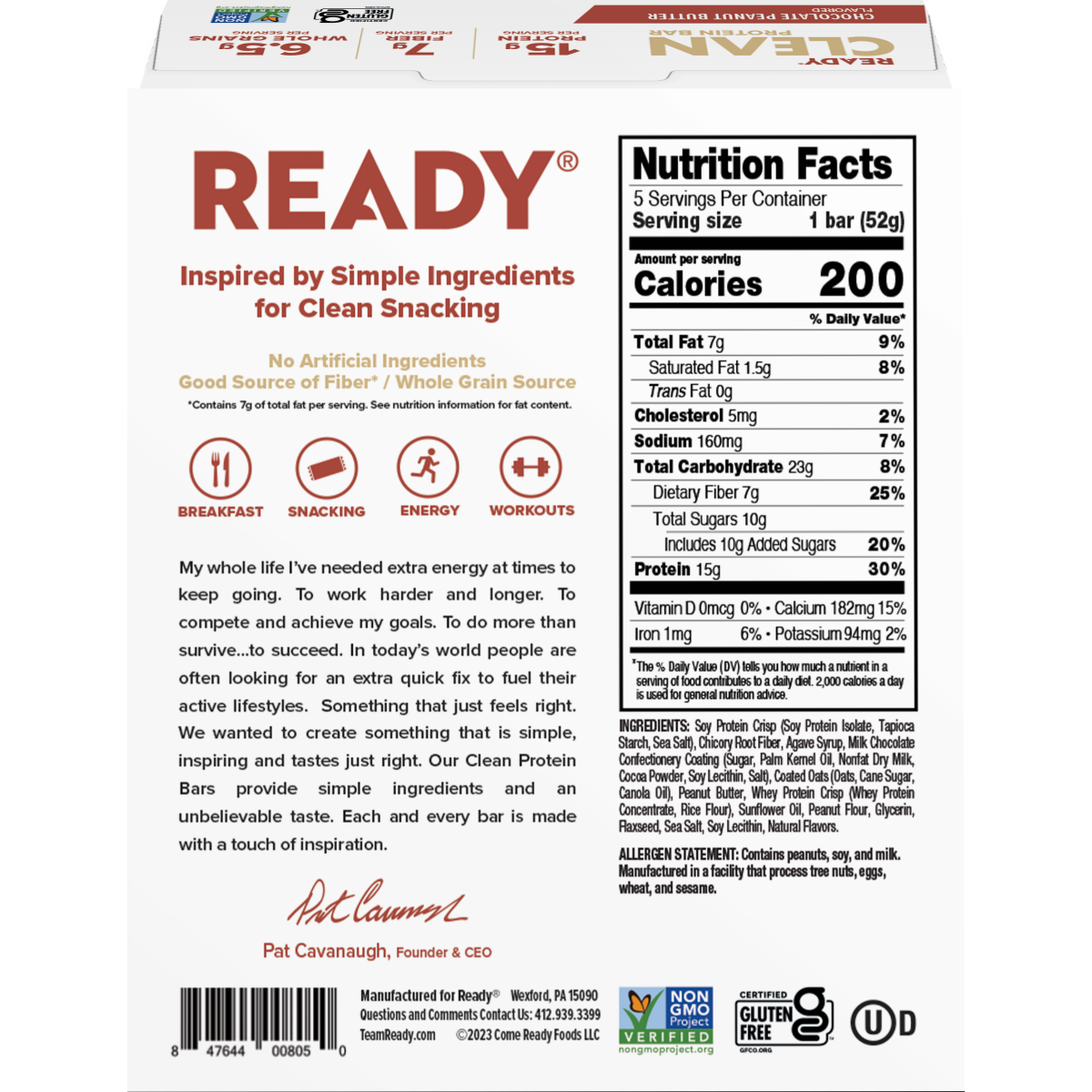 slide 2 of 2, Ready CLEAN Protein Bar - Chocolate Peanut Butter, 5 ct