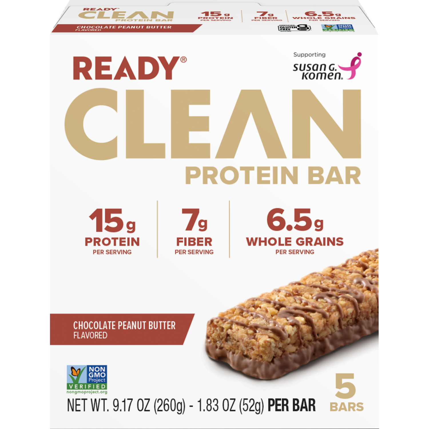slide 1 of 2, Ready CLEAN Protein Bar - Chocolate Peanut Butter, 5 ct