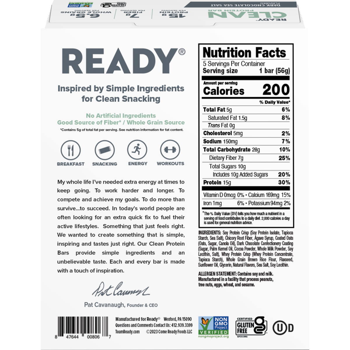 slide 2 of 2, Ready CLEAN Protein Bar - Dark Chocolate Sea Salt, 5 ct