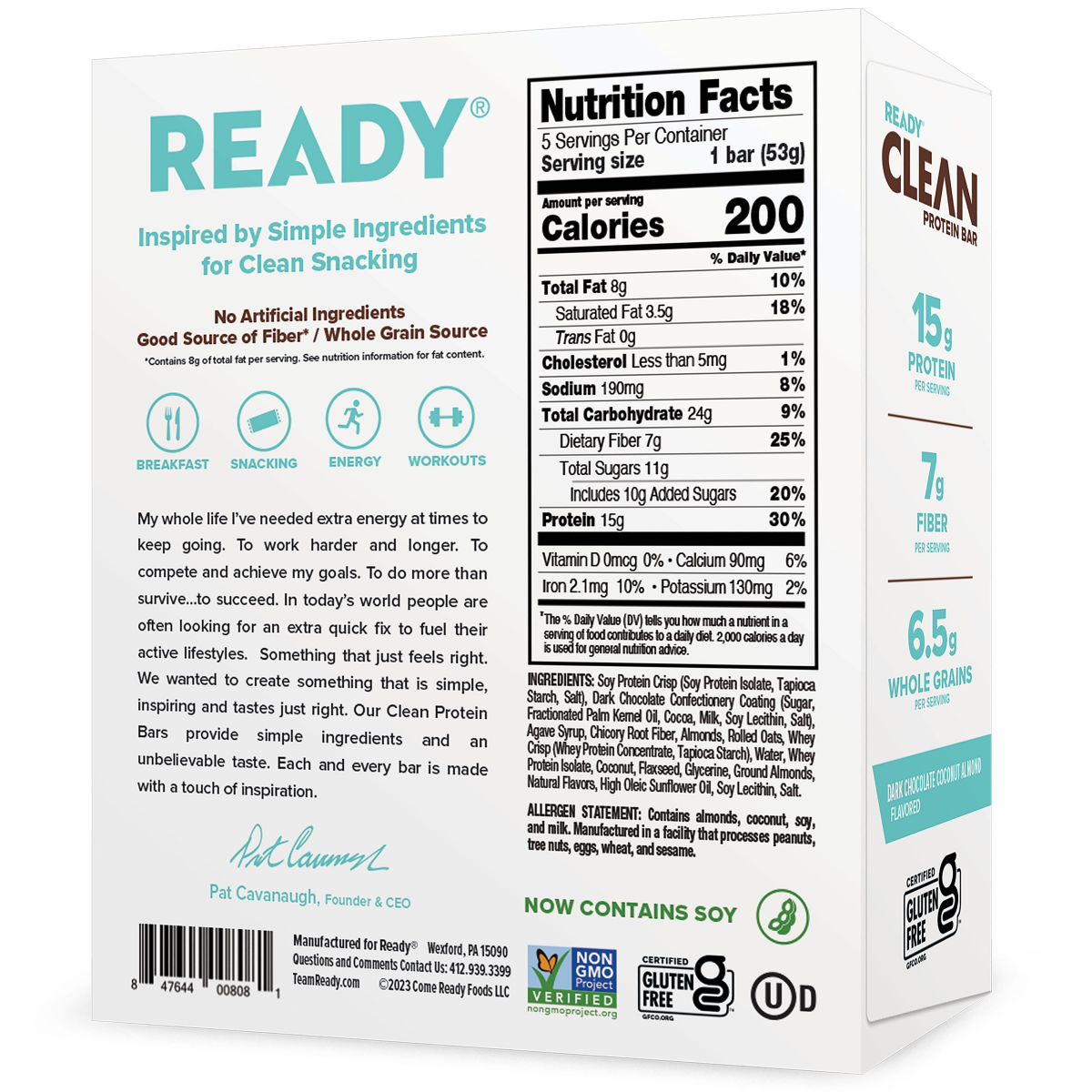 slide 2 of 2, Ready CLEAN Protein Bar - Chocolate Coconut Almond, 5 ct