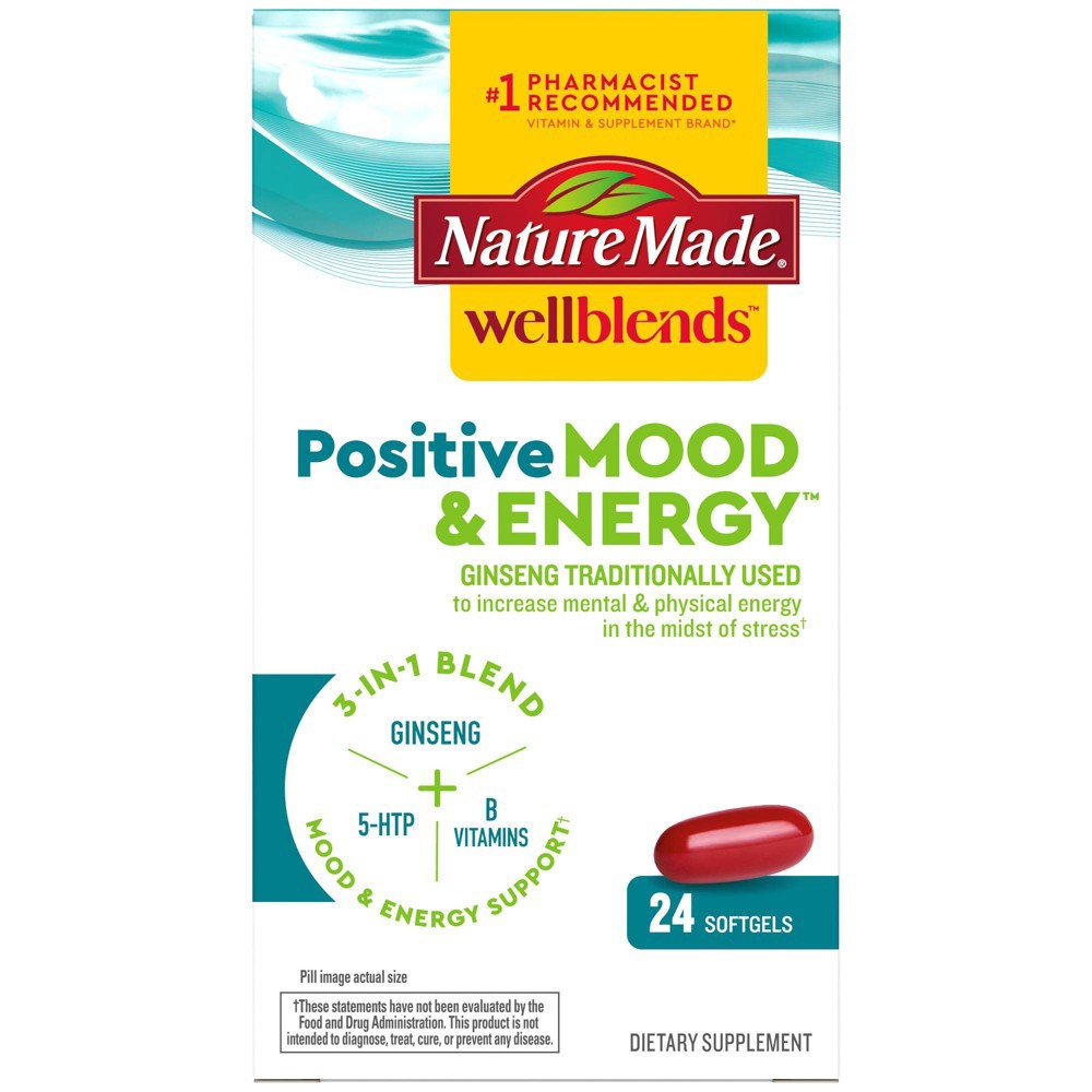 slide 5 of 5, Nature Made Wellblends 3-in-1 Blend Positive Mood & Energy Softgels - 24ct, 24 ct