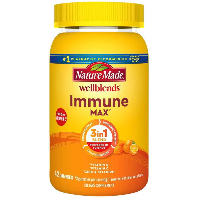 slide 1 of 1, Nature Made Wellblends ImmuneMAX Gummies with Vitamin C, Zinc and Vitamin D3 - Tangerine Flavor - 42ct, 42 ct