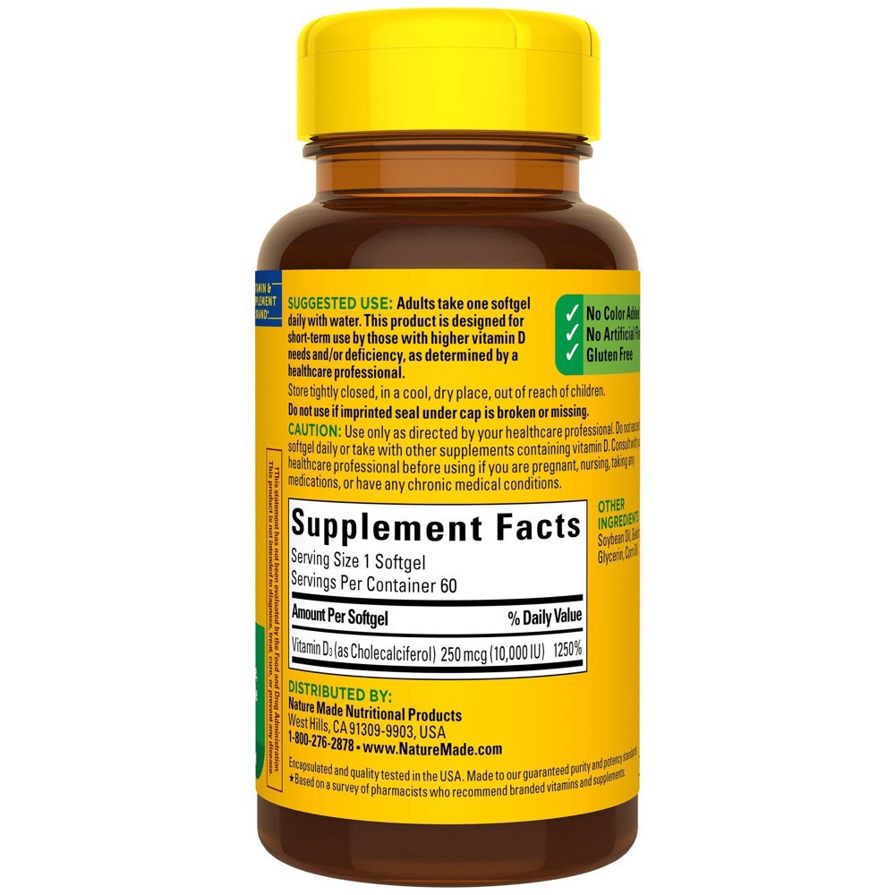 slide 2 of 5, Nature Made D3 10000 IU Vitamin D Softgels - 60ct, 60 ct