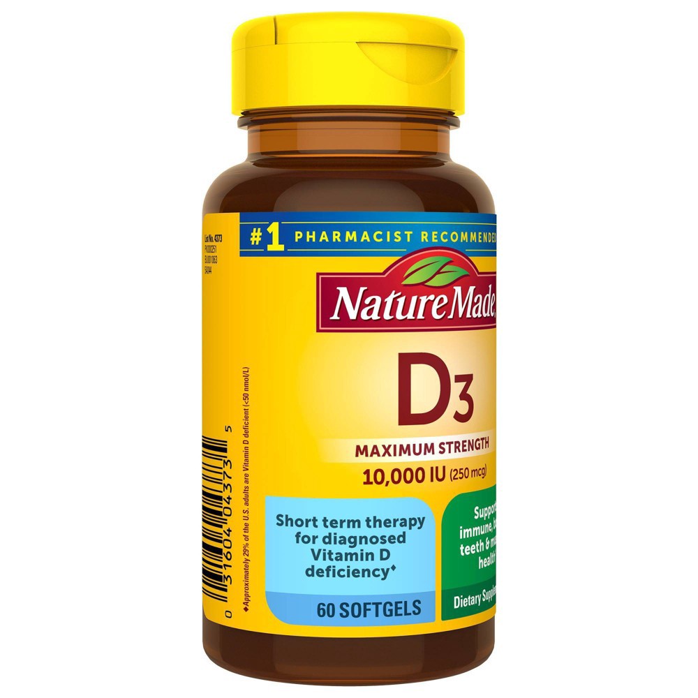 slide 3 of 5, Nature Made D3 10000 IU Vitamin D Softgels - 60ct, 60 ct