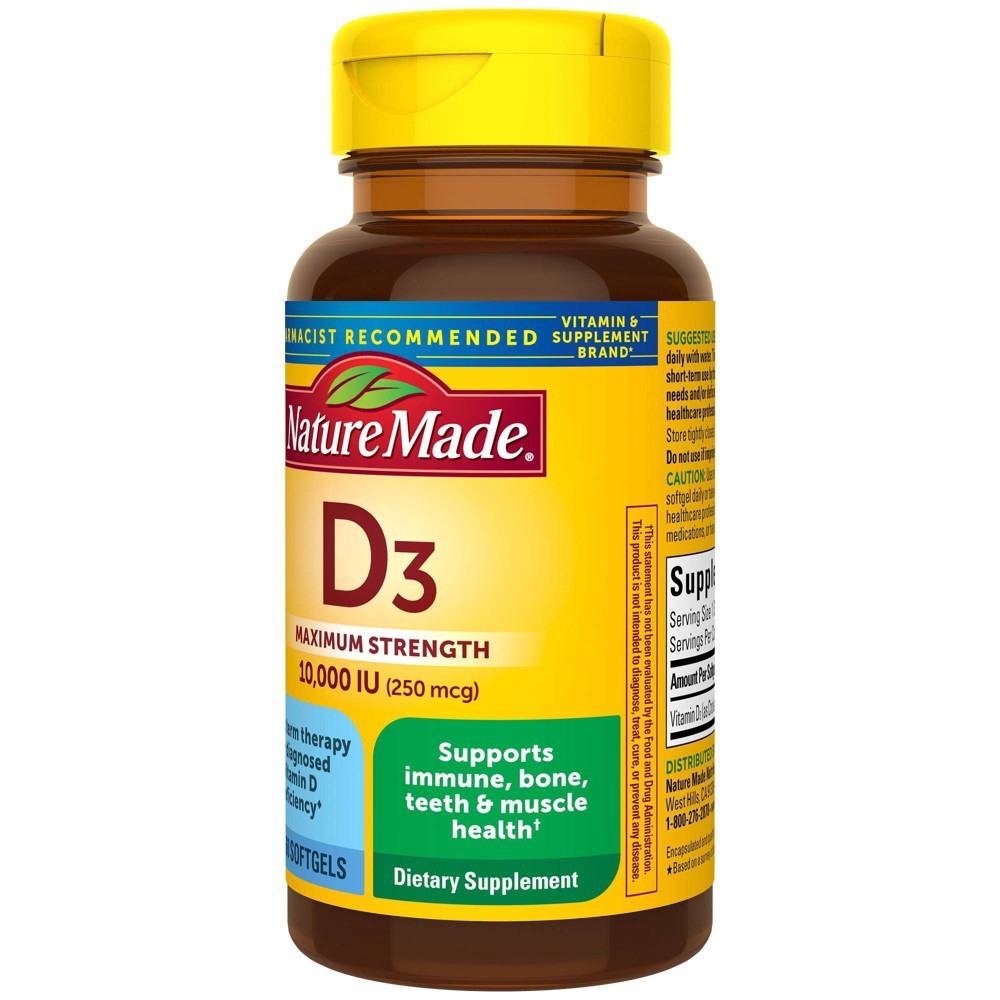 slide 4 of 5, Nature Made D3 10000 IU Vitamin D Softgels - 60ct, 60 ct