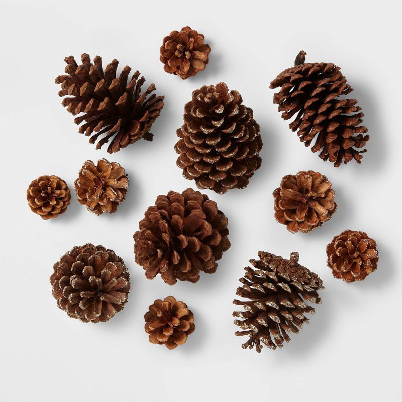 slide 1 of 3, 12ct Cinnamon Scented Pinecone Christmas Decorative Filler Natural/Glitter - Wondershop™, 12 ct