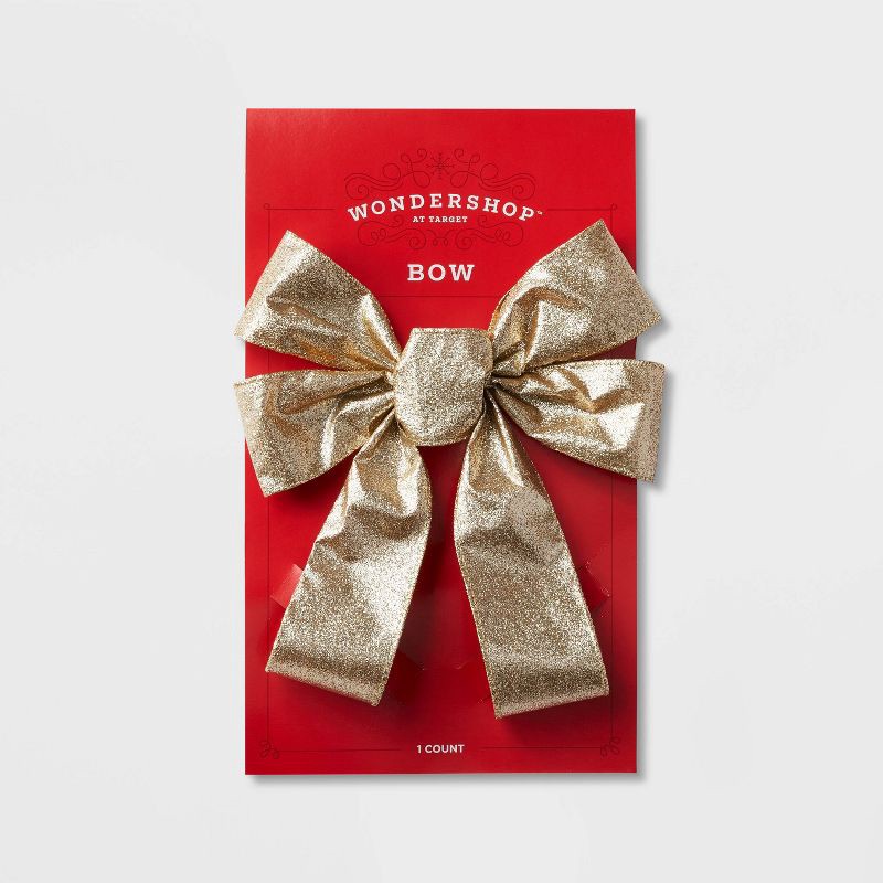 slide 3 of 3, Glitter Fabric Christmas Bow Gold - Wondershop™, 1 ct