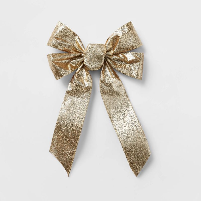 slide 1 of 3, Glitter Fabric Christmas Bow Gold - Wondershop™, 1 ct