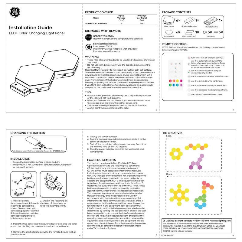 slide 7 of 11, GE Household Lighting GE 6pk LED Color Changing Tile Panel Lights, 6 ct