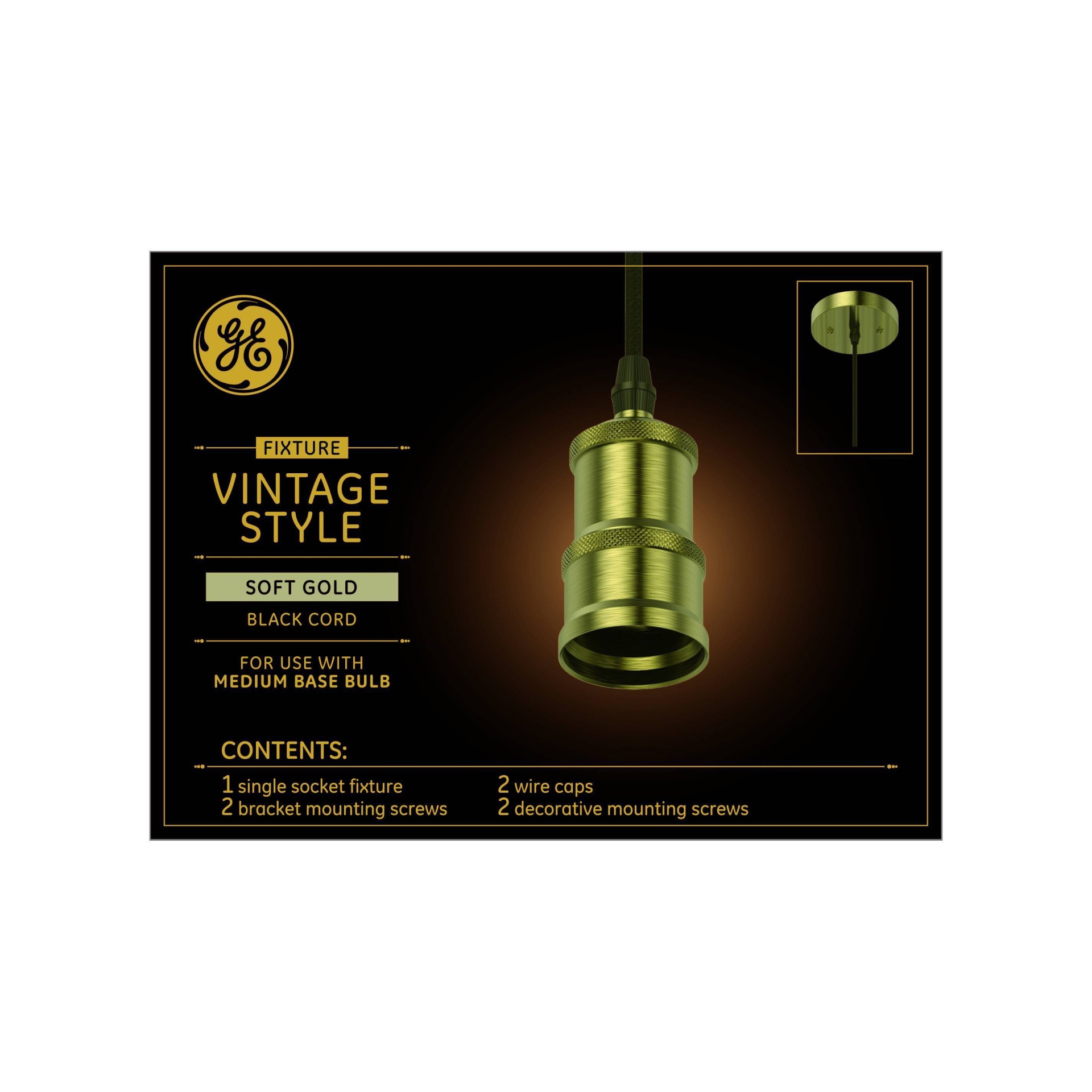 slide 1 of 6, GE Household Lighting GE Style Socket Fixture Soft Gold Black Cord For Use With Medium Base Bulb, 1 ct