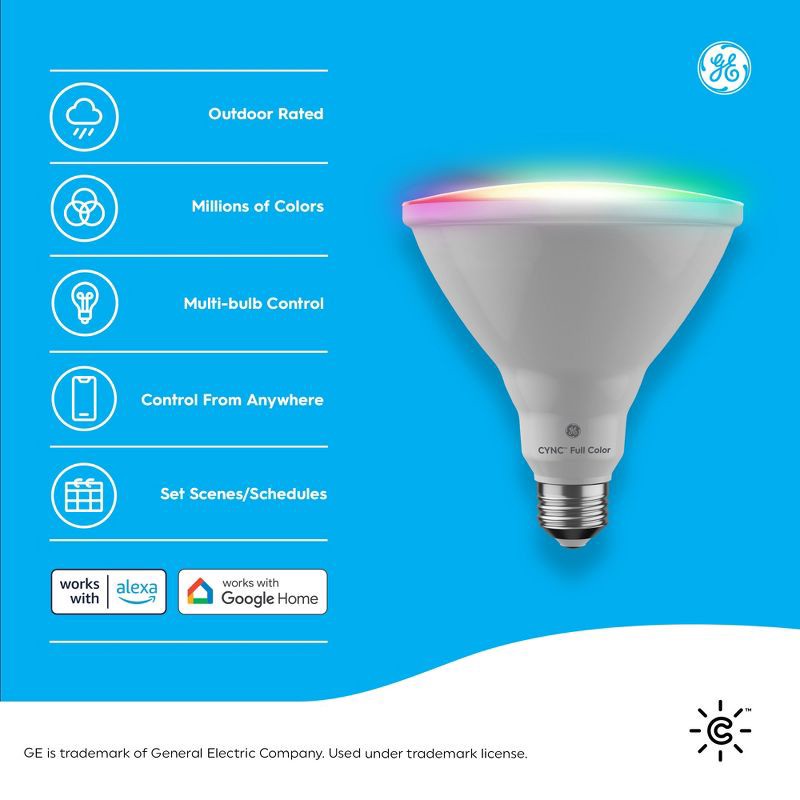 slide 2 of 9, GE Household Lighting GE CYNC Smart Color Changing PAR38 LED Outdoor Floodlight Bulb, 1 ct