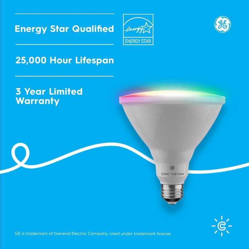 slide 9 of 9, GE Household Lighting GE CYNC Smart Color Changing PAR38 LED Outdoor Floodlight Bulb, 1 ct