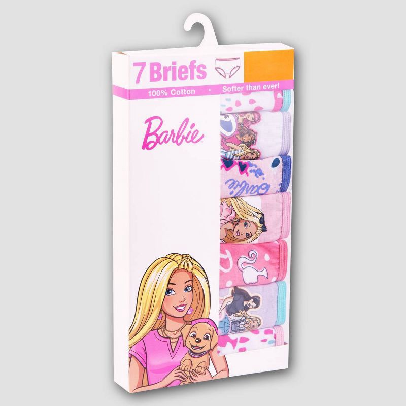 slide 2 of 3, Girls' Barbie 7pk Underwear - 6: Cotton Briefs with Classic Patterns, 7 ct