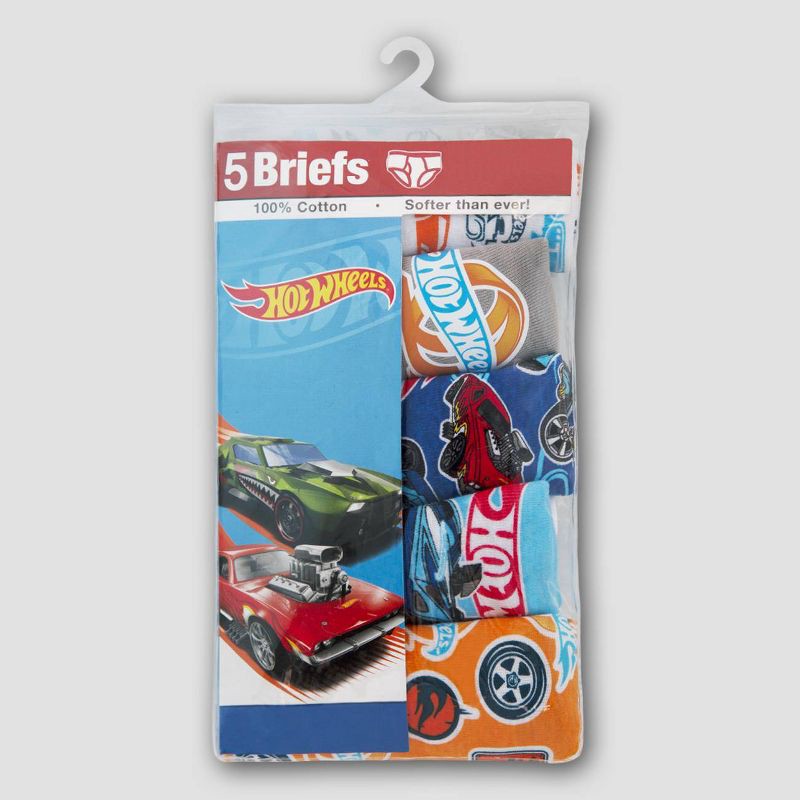 slide 2 of 4, Boys' Hot Wheels 5pk Underwear - 4: Cotton Briefs, Classic Patterns, Full Waistband Elastic, 5 ct