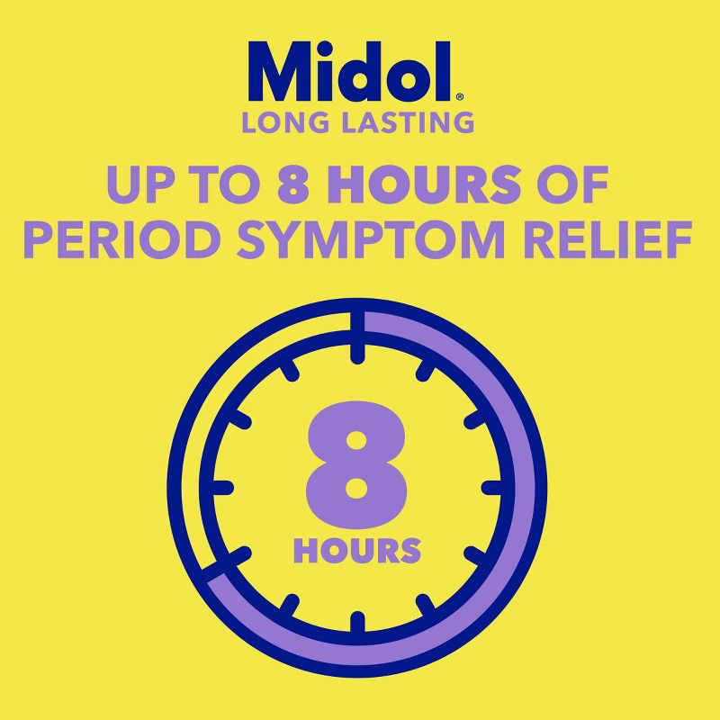 slide 3 of 6, Midol Menstrual Relief Long Lasting Pain Reliever Caplets with Acetaminophen for Menstrual Period Pain Symptoms - 20ct, 20 ct