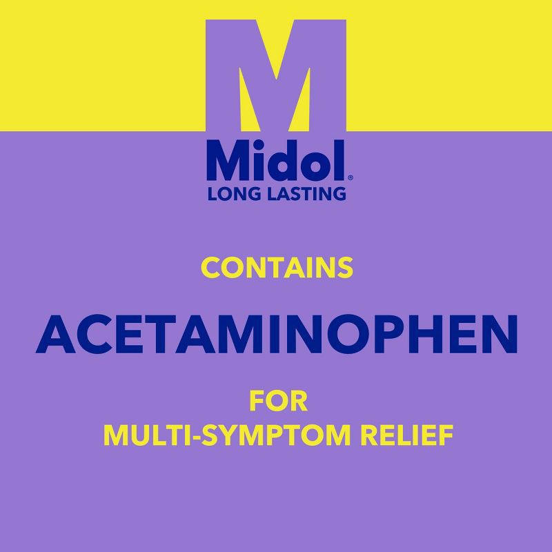 slide 4 of 6, Midol Menstrual Relief Long Lasting Pain Reliever Caplets with Acetaminophen for Menstrual Period Pain Symptoms - 20ct, 20 ct