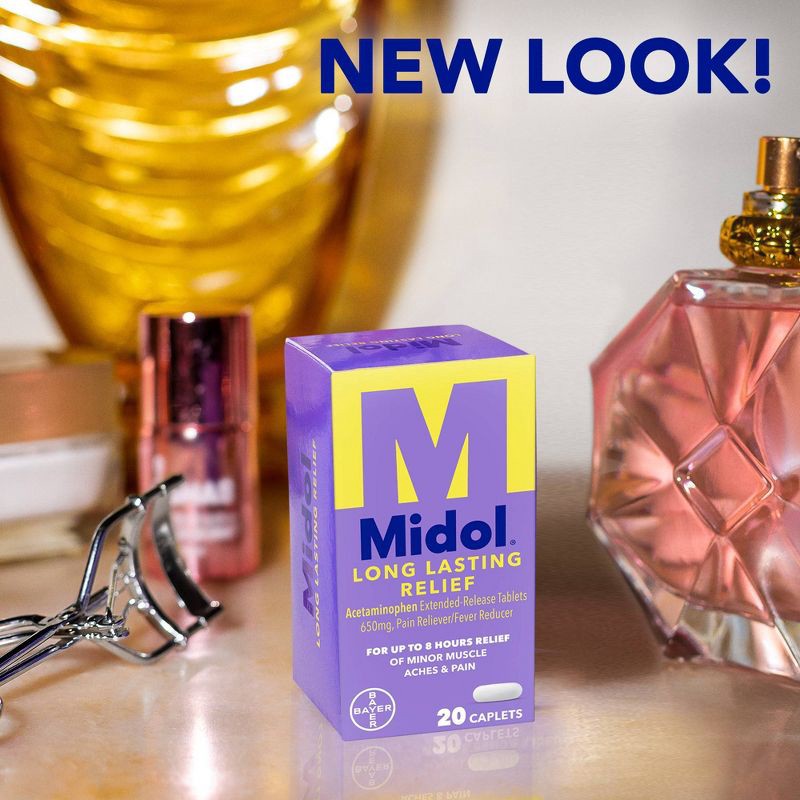 slide 5 of 12, Midol Menstrual Relief Long Lasting Pain Reliever Caplets with Acetaminophen for Menstrual Period Pain Symptoms - 20ct, 20 ct