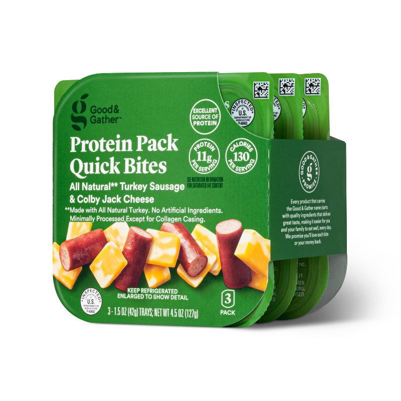slide 4 of 5, Colby Jack Cheese & Turkey Sausage Protein Pack Quick Bite - 4.5oz/3ct - Good & Gather™, 3 ct; 4.5 oz