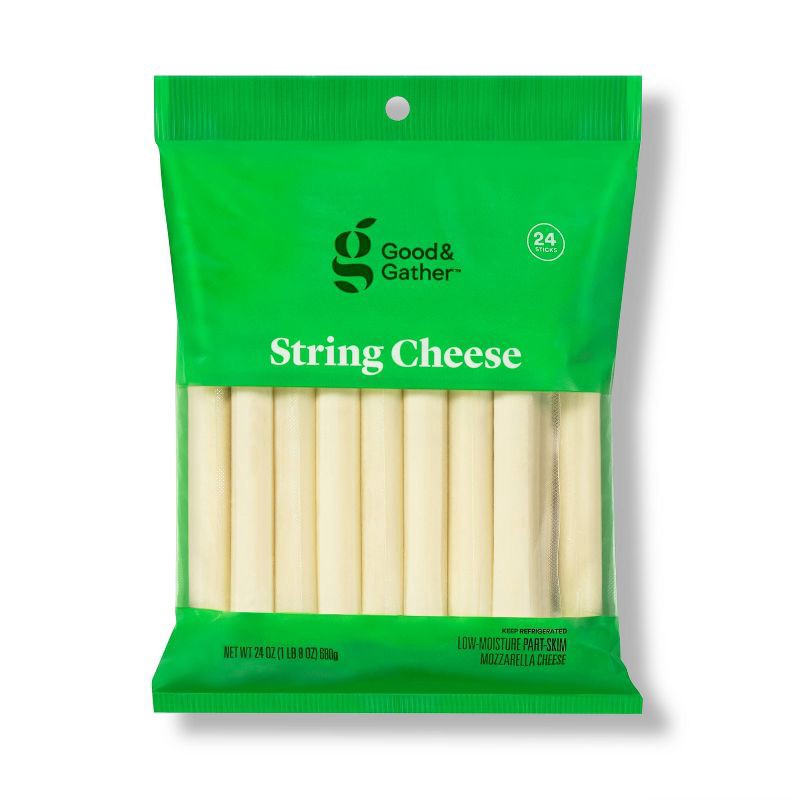 slide 1 of 3, Low-Moisture Part-Skim Mozzarella String Cheese - 24oz/24ct - Good & Gather™, 24 oz, 24 ct