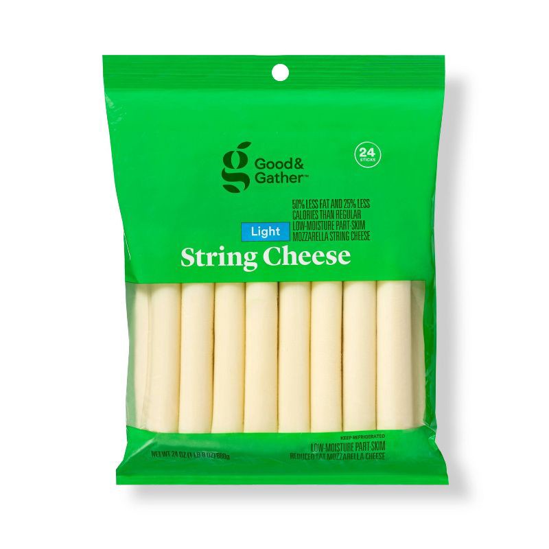 slide 1 of 4, Light Low-Moisture Part-Skim Mozzarella Cheese Sticks - 24oz/24ct - Good & Gather™, 24 oz, 24 ct