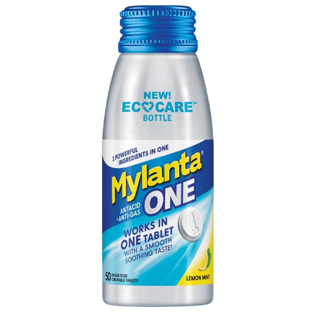 slide 1 of 7, Mylanta One Antacid + Anti-gas Eco Care Tablets - Lemon Mint - 50ct, 50 ct