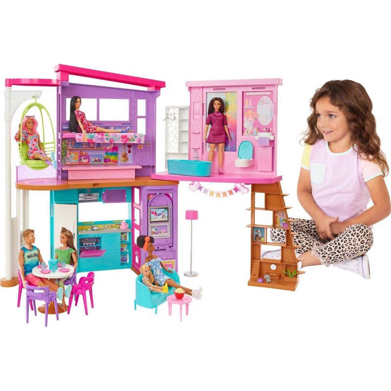 slide 2 of 6, Barbie Vacation House 42" Dollhouse Playset with 2 Levels, 6 Rooms, Elevator Swing & 30+ Pieces, 1 ct