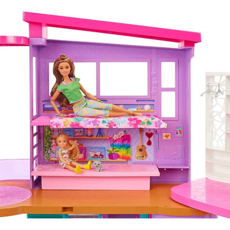 slide 3 of 6, Barbie Vacation House 42" Dollhouse Playset with 2 Levels, 6 Rooms, Elevator Swing & 30+ Pieces, 1 ct