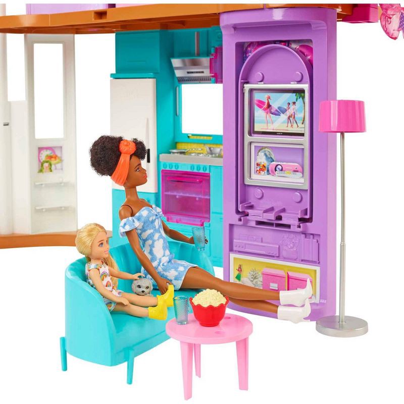 slide 4 of 6, Barbie Vacation House 42" Dollhouse Playset with 2 Levels, 6 Rooms, Elevator Swing & 30+ Pieces, 1 ct