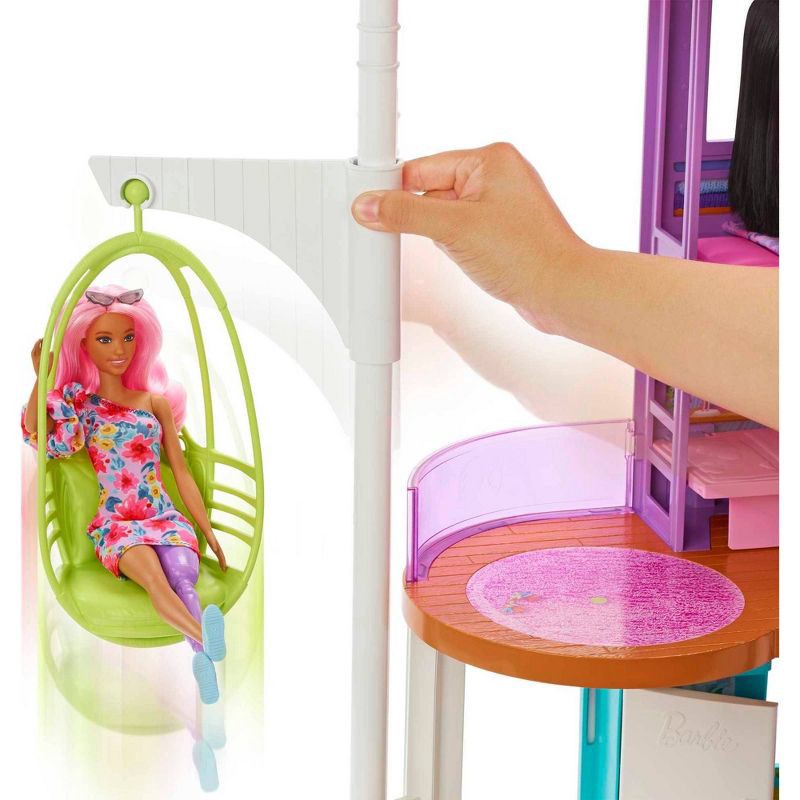 slide 5 of 6, Barbie Vacation House 42" Dollhouse Playset with 2 Levels, 6 Rooms, Elevator Swing & 30+ Pieces, 1 ct