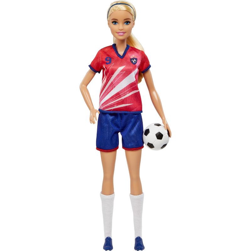 slide 1 of 6, Barbie Soccer Doll - Red #9 Uniform, 1 ct