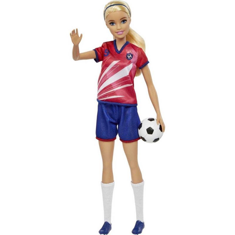 slide 4 of 6, Barbie Soccer Doll - Red #9 Uniform, 1 ct