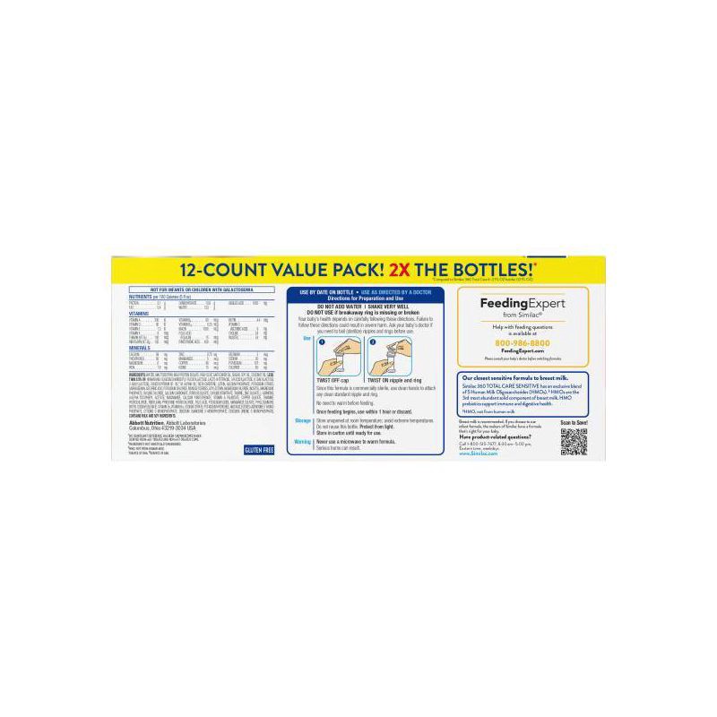 slide 2 of 14, Similac 360 Total Care Sensitive Non-GMO Ready to Feed Powder Infant Formula - 2 fl oz Each/12ct, 2 fl oz, 12 ct