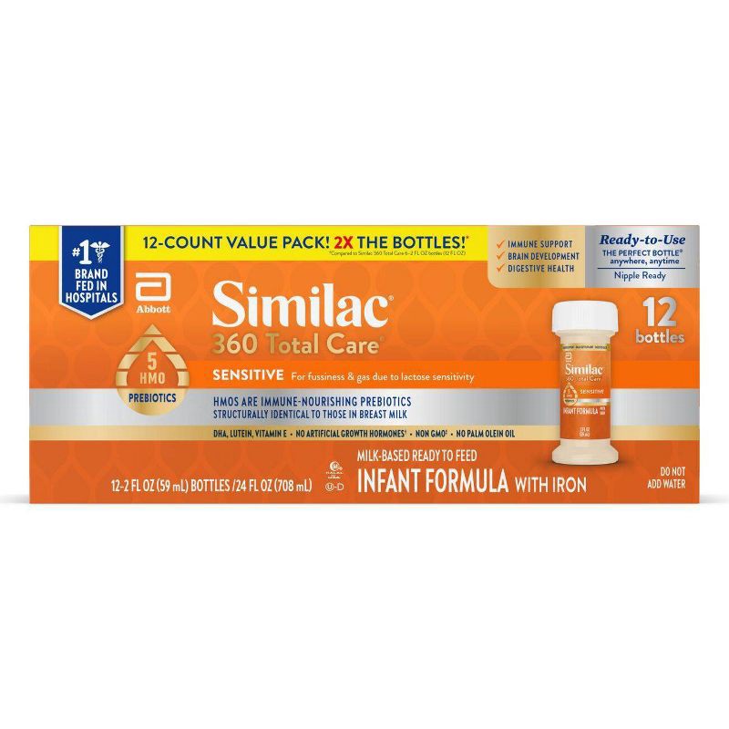 slide 1 of 14, Similac 360 Total Care Sensitive Non-GMO Ready to Feed Powder Infant Formula - 2 fl oz Each/12ct, 2 fl oz, 12 ct