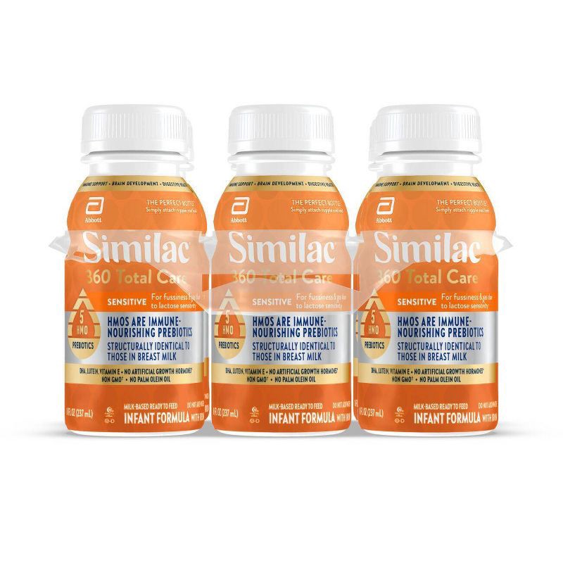 slide 1 of 15, Similac 360 Total Care Sensitive Non-GMO Ready to Feed Infant Formula Bottles - 8 fl oz Each/6ct, 6 ct; 8 fl oz