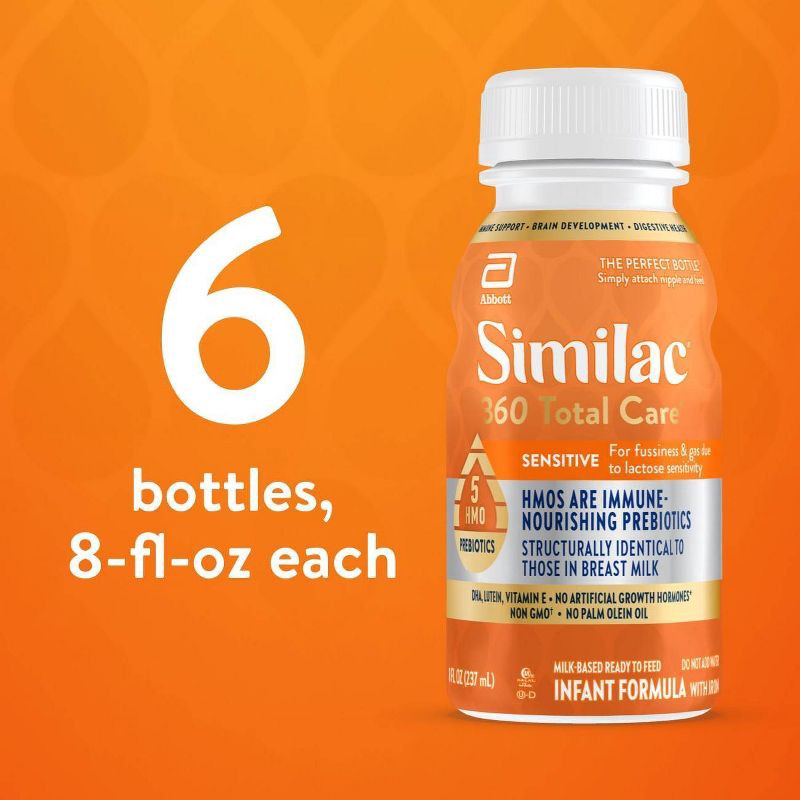 slide 11 of 15, Similac 360 Total Care Sensitive Non-GMO Ready to Feed Infant Formula Bottles - 8 fl oz Each/6ct, 6 ct; 8 fl oz
