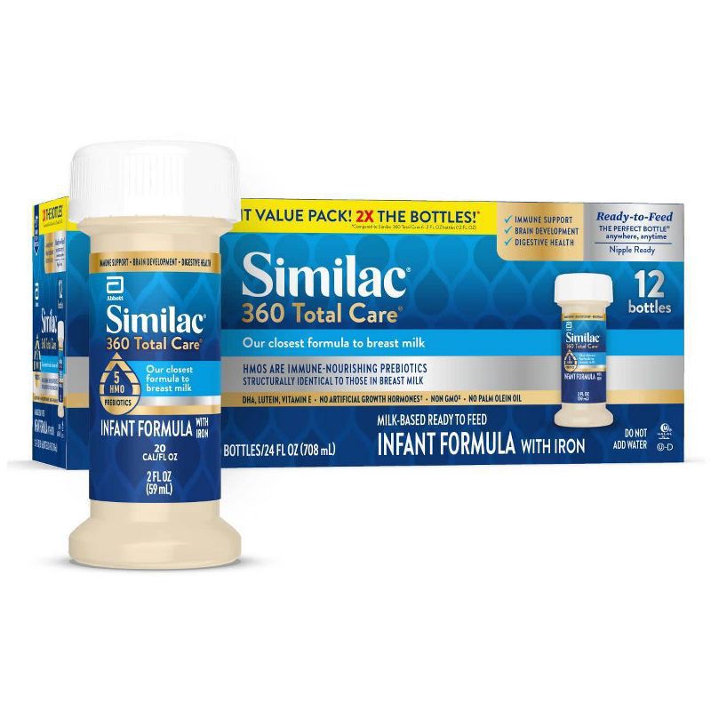 slide 1 of 14, Similac 360 Total Care Non-GMO Ready to Feed Infant Formula Bottles - 2 fl oz Each/12ct: Kosher, Halal, Gluten-Free, 2 fl oz, 12 ct