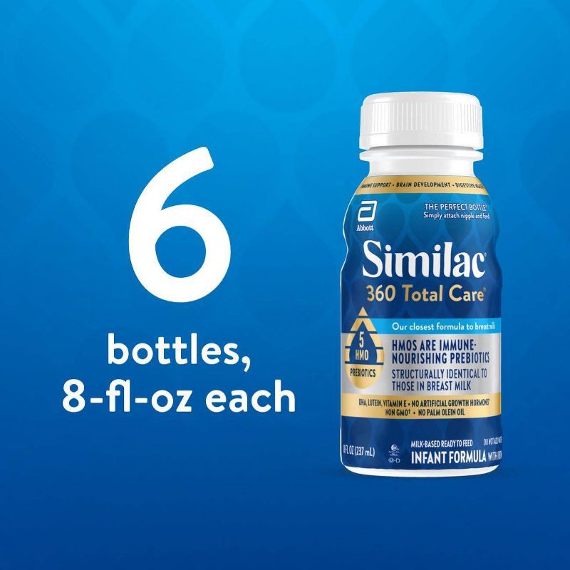 slide 13 of 13, Similac 360 Total Care Non-GMO Ready to Feed Infant Formula Bottles - 8 fl oz Each/6ct, 6 ct; 8 fl oz
