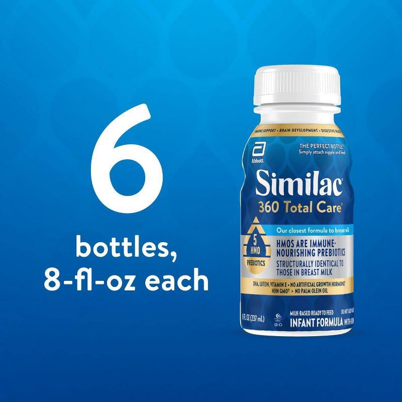 slide 11 of 13, Similac 360 Total Care Non-GMO Ready to Feed Infant Formula Bottles - 8 fl oz Each/6ct, 6 ct; 8 fl oz
