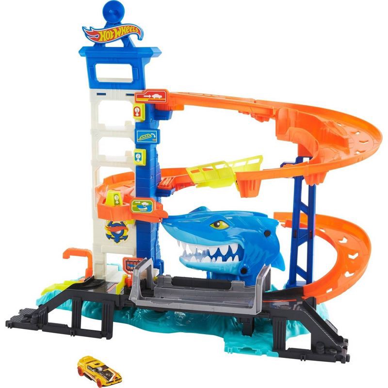 slide 1 of 6, Hot Wheels Attacking Shark Escape Trackset, 1 ct