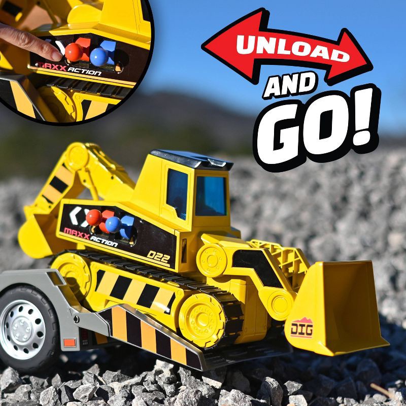 slide 3 of 6, Maxx Action 2-N-1 Mega Mover - Construction Truck and Trailer with Lights, Sounds and Motorized Drive: Toy Vehicle, Plastic, Battery-Powered, 1 ct