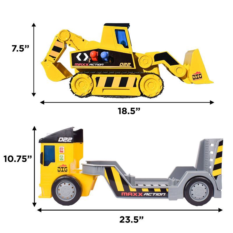 slide 5 of 6, Maxx Action 2-N-1 Mega Mover - Construction Truck and Trailer with Lights, Sounds and Motorized Drive: Toy Vehicle, Plastic, Battery-Powered, 1 ct
