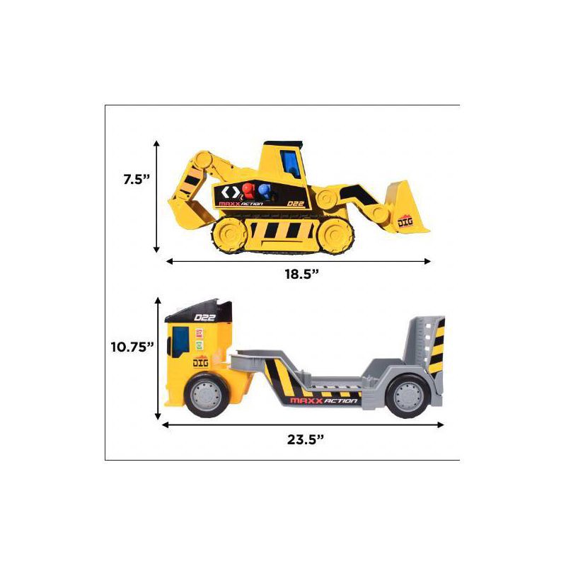 slide 6 of 6, Maxx Action 2-N-1 Mega Mover - Construction Truck and Trailer with Lights, Sounds and Motorized Drive: Toy Vehicle, Plastic, Battery-Powered, 1 ct