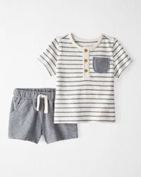 Littleplanet Baby 2-Piece Henley Tee and Shorts Set Made with Organic Cotton Charcoal 3M